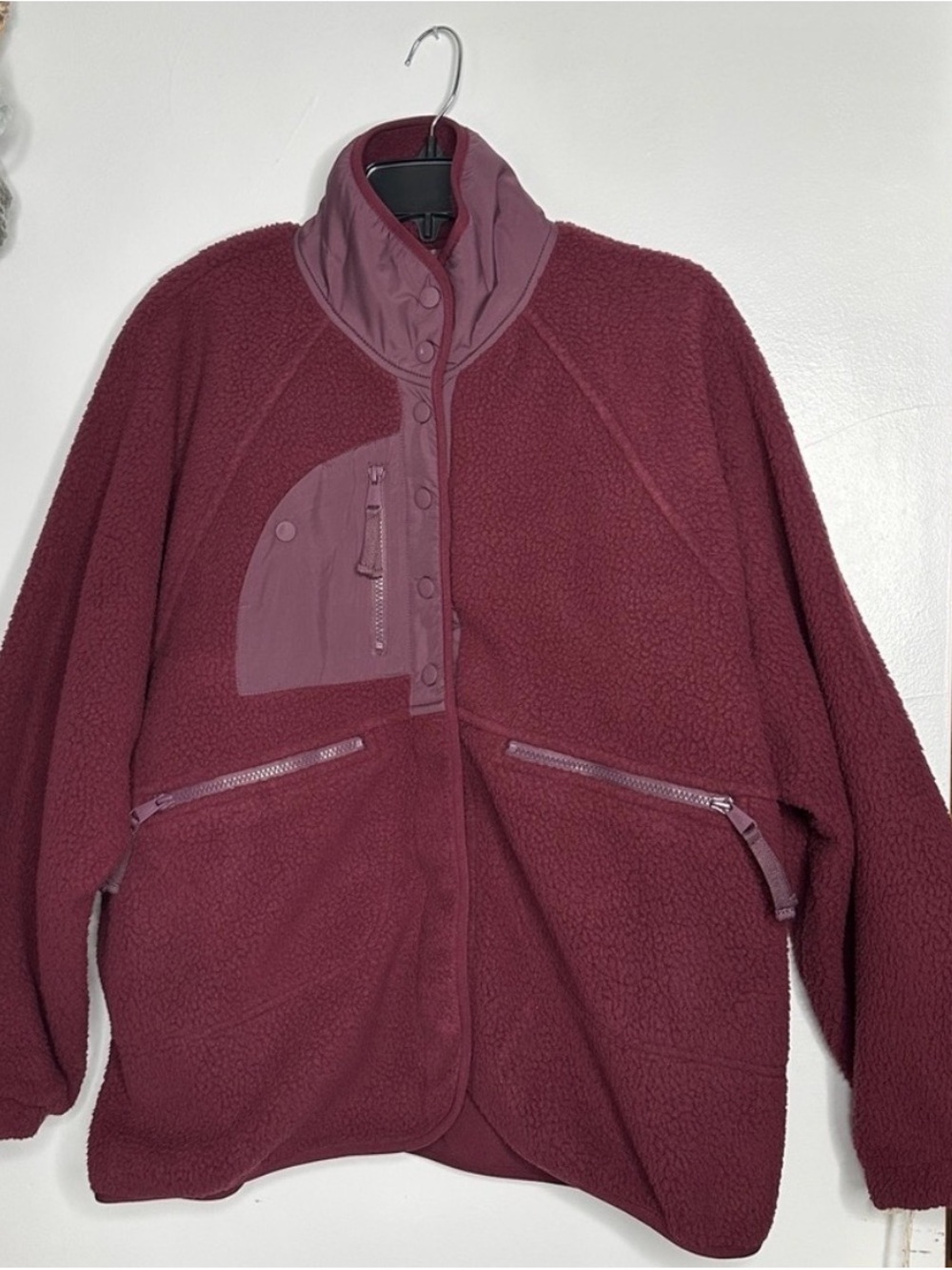 Free People Plush Sherpa Jacket in Burgundy - Picture 3 of 3